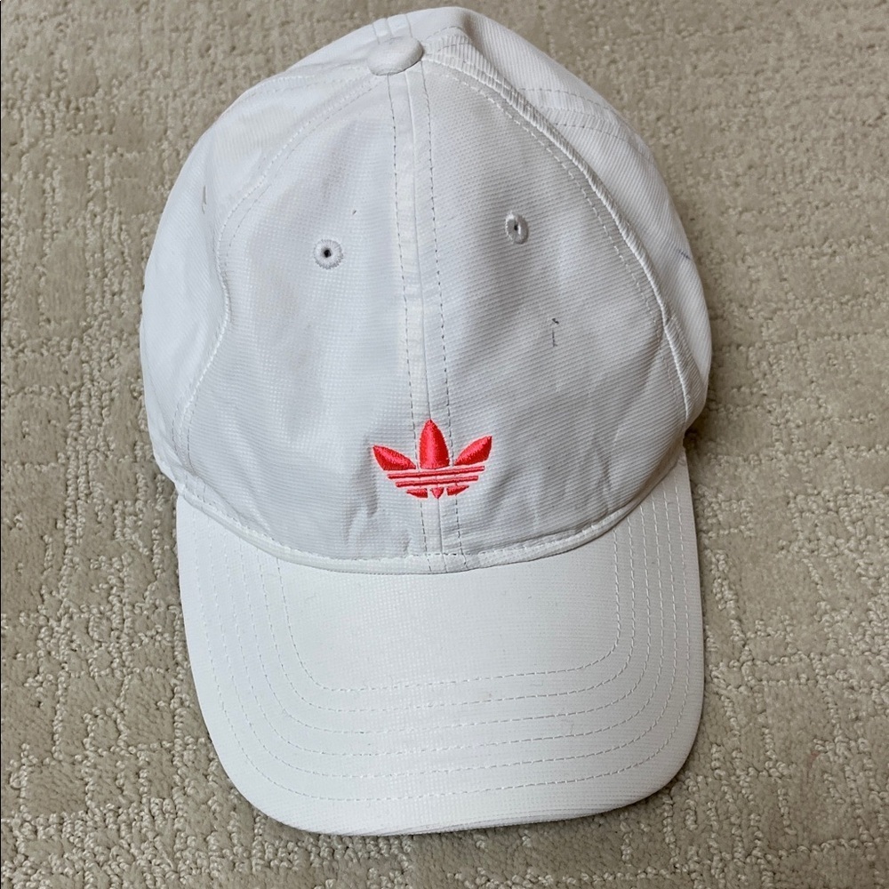 Adidas White Hat with pink Emblem. One size